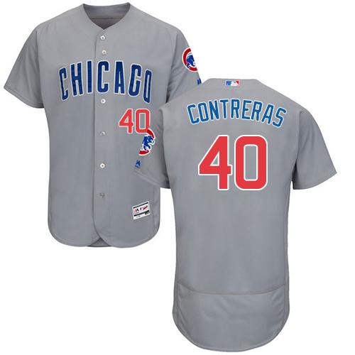 Cubs #40 Willson Contreras Grey Flexbase Authentic Collection Road Stitched MLB Jersey - Click Image to Close
